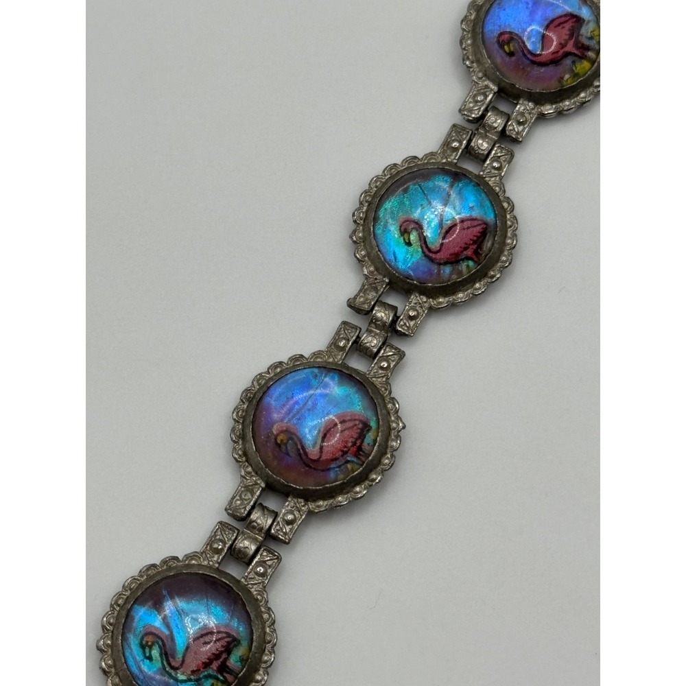 Vintage Pink Flamingo Butterfly Wing Silver‎ Tone Bracelet